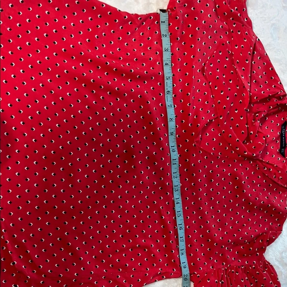 Zara Woman Women’s Red and White Puff Sleeve Blouse with Tie Front SZ Small